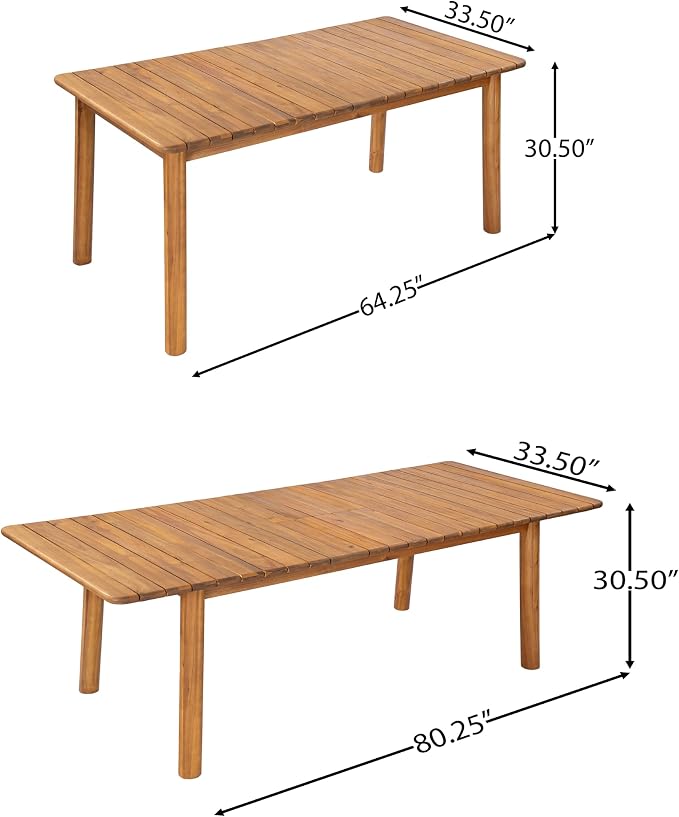 Christopher Knight Home Sky Acacia Wood Dining Table Set for 8, 9 Piece Patio Extendable Dining Table and Dining Chairs Set of 8 with Cushions & Rope Accents, Patio Furniture Set, Teak+Beige+Black