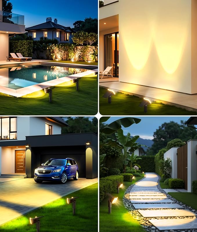LETMY Solar Lights Outdoor Waterproof IP65, 4 Pack Solar Spot Lights Outdoor with 14 Big LEDs, 2-in-1 Wall Lights & 2 Modes Solar Landscape Spotlights for Pathway Yard Decor Garden Gifts (Warm White)