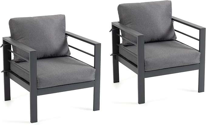 4-Piece All-Weather Metal Patio Furniture Set, Sectional Conversation Sofa w/Coffee Table, Heavy Duty Steel Frame & Washable Cushions for Backyard Garden (Grey, Armchair)