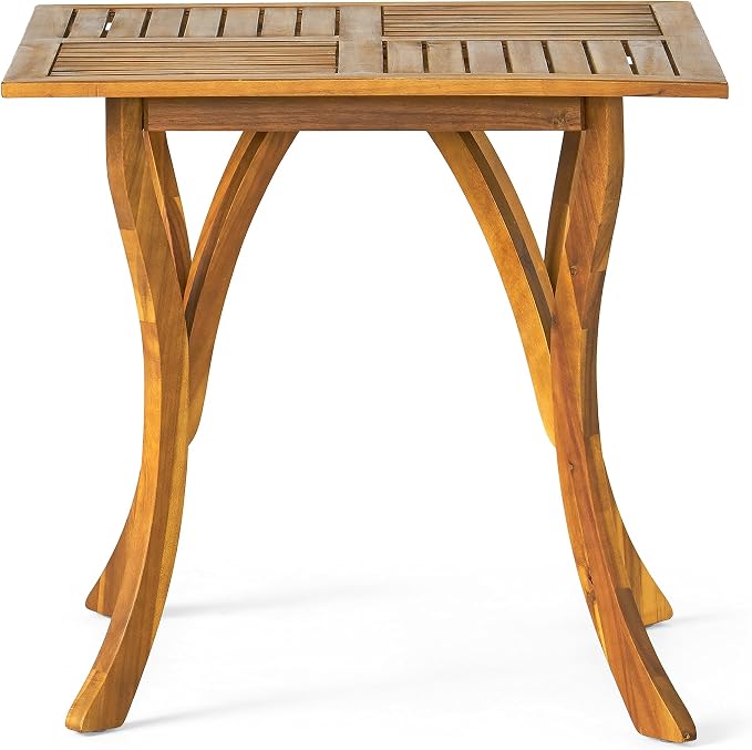 Merax Square Outdoor Dining Table 31.5" Acacia Wood Patio Table Teak Finish, Slat Panels Tabletop, 30" H, Bear 200LBS