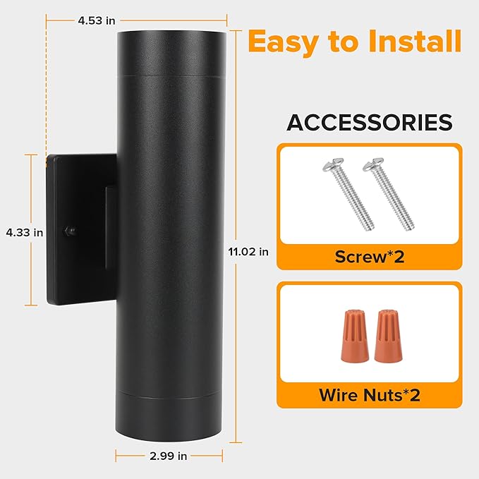LUTEC Dusk to Dawn Outdoor Wall Lights, 16W Integrated LED Cylinder Up-Down Sconce, 3000K Waterproof Aluminum Exterior Lighting, Matte Black Modern Porch and Entryway Wall Light Fixture, 4 Pack