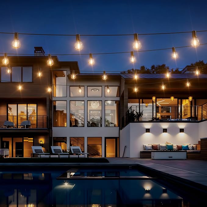 Svater 100 FT Solar Outdoor String Lights with Remote, G40 Patio Light Shatterproof Dimmable Vintage Edison Bulbs - Solar Powered Weatherproof Light for Patio, Backyard, Garden, Bistro