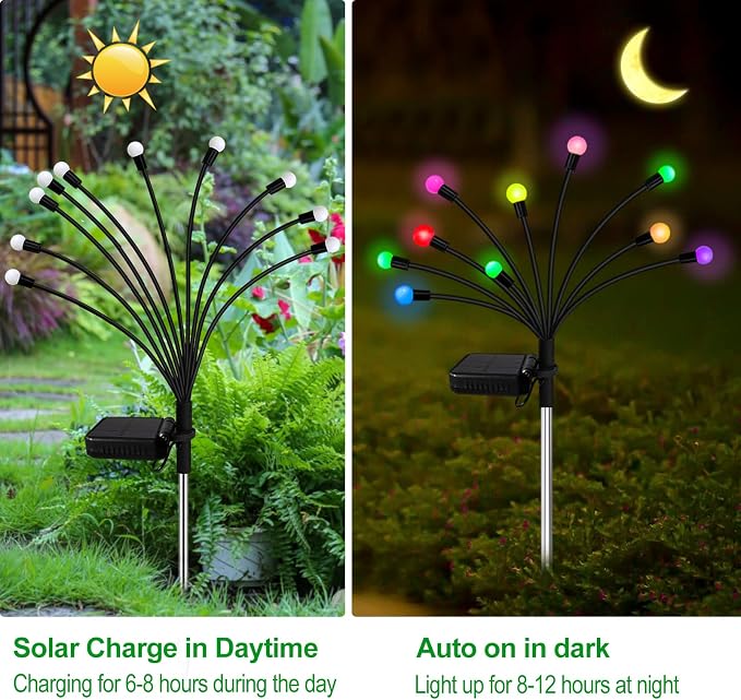 Kohlrabi Solar Garden Lights Outdoor, 6 Pack 48 LED Solar Firefly Lights Waterproof, Sway by Wind, Swaying Light for Yard Patio Backyard Garden Planter Flower Bed Pathway Outdoor Decoration