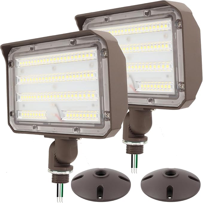 2Pack Dusk to Dawn Outdoor 60W LED Flood Light with Knuckle & Plate Mount, 5000K ETL Commercial LED Security Lighting