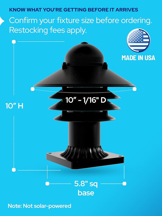 Nautical Pier Mount Outdoor Lighting - Salt-Air Tough Rust-Proof Non-Metallic Coastal Lamps - UL Listed Dock Lights - Patio Fence Deck Porch Lights Outdoor - USA Made, Short, Decorated, Black | Anti-Rust Outdoor Coastal Fixture for Pathways & Walkways,...