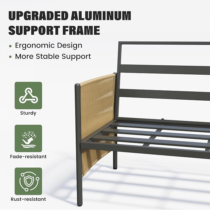 Aluminum Outdoor Patio Furniture Set, 4 Seats Outdoor Sectional with Coffee Table, Patio Conversation Sets with Washable Thick Cushions and Waterproof Cover forBackyard/Garden/Poolside, Gray