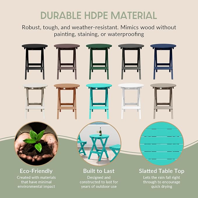 WestinTrends Malibu HDPE Outdoor 24.5 Inch Round Portable Folding Patio Dining Table, Turquoise