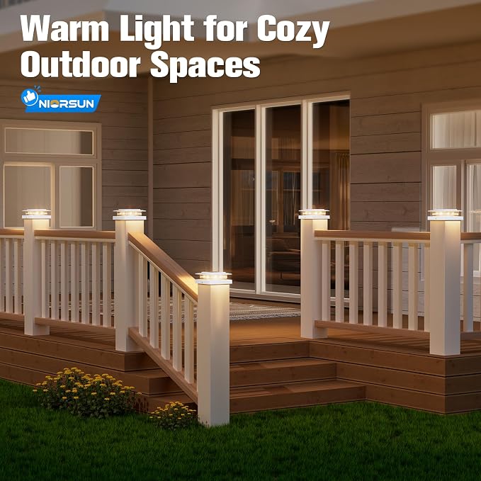 4x4 Post Solar Lights with 2 Modes,Solar Post Lights, 12 Pack White | Solar Post Cap Lights for 4x4 Post Caps Wood Vinyl,5x5 Vinyl Post,IP44 Waterproof Fence Post Solar Lights Outdoor for Deck