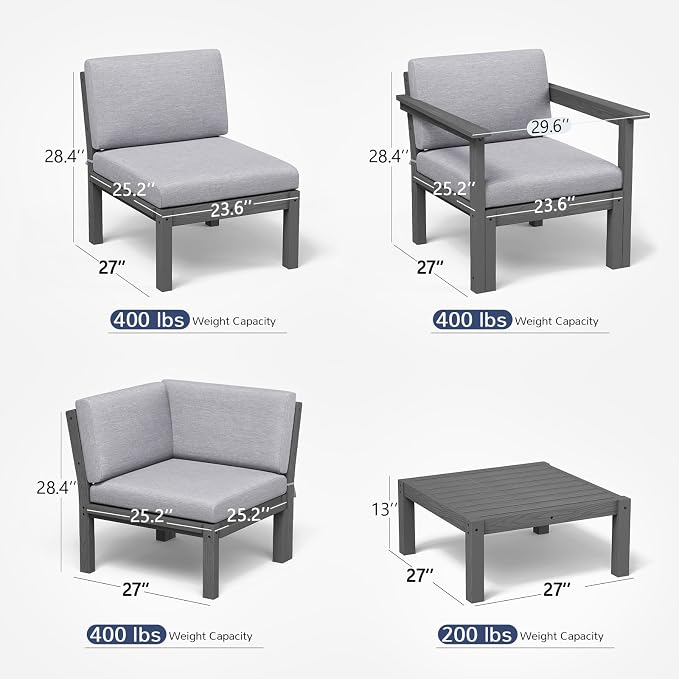 Stoog 3-Seater Patio Sofa, Modular Outdoor Sectional with Waterproof HIPS Frame & Quick-Dry Olefin Cushions – All-Weather for Backyard, Deck, Garden, Grey