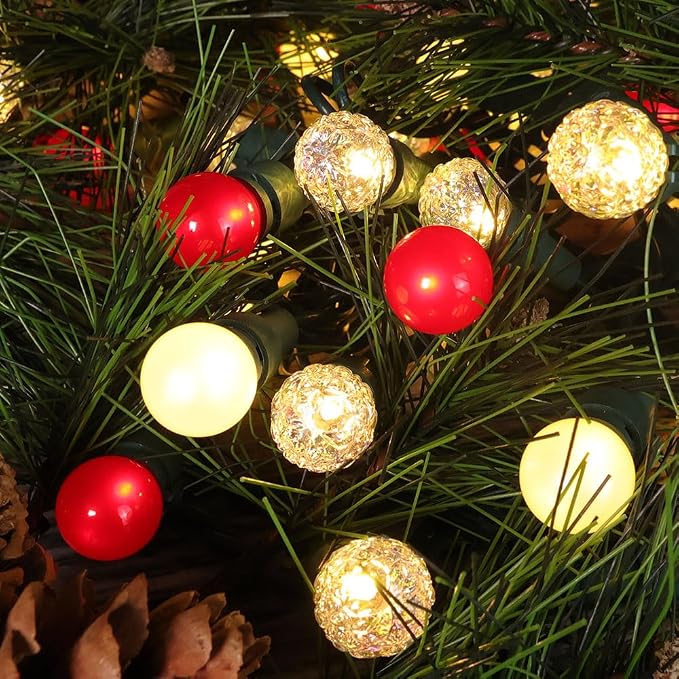 Red and White Christmas Lights Outdoor G15 Pearlized Glass 70 LED 19FT Mini Globe String Lights for Christmas Tree Indoor Outdoor Decor,ETL Certified