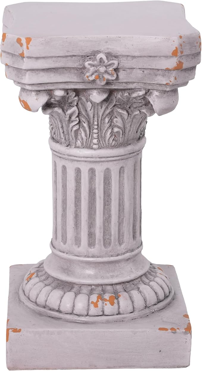 Merax 16.73" H Corinthian Pedestal Plant Stand, MGO Decorative Pedestal Side Table for Indoor Outdoor Entryway Garden Home, Antique White, No Assembly Needed