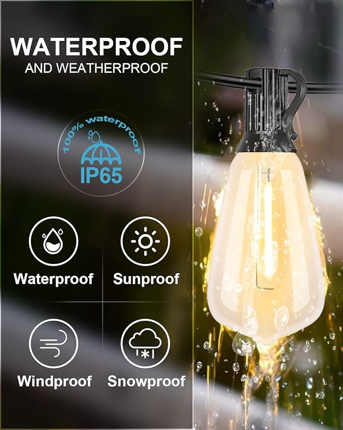 Lightdot 200FT Outdoor String Lights, LED Bistro String Lights with Shatterproof ST38 Vintage Bulbs, 2200K Dimmable, Waterproof Hanging Lights for Porch, Deck, Garden, Backyard, Balcony - ETL Listed