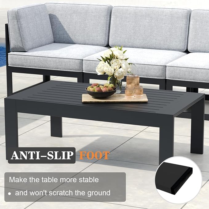 7 Pieces Aluminum Patio Furniture Set with Coffee Table, Metal Outdoor Conversation Sofa Set with Seating Cushions
