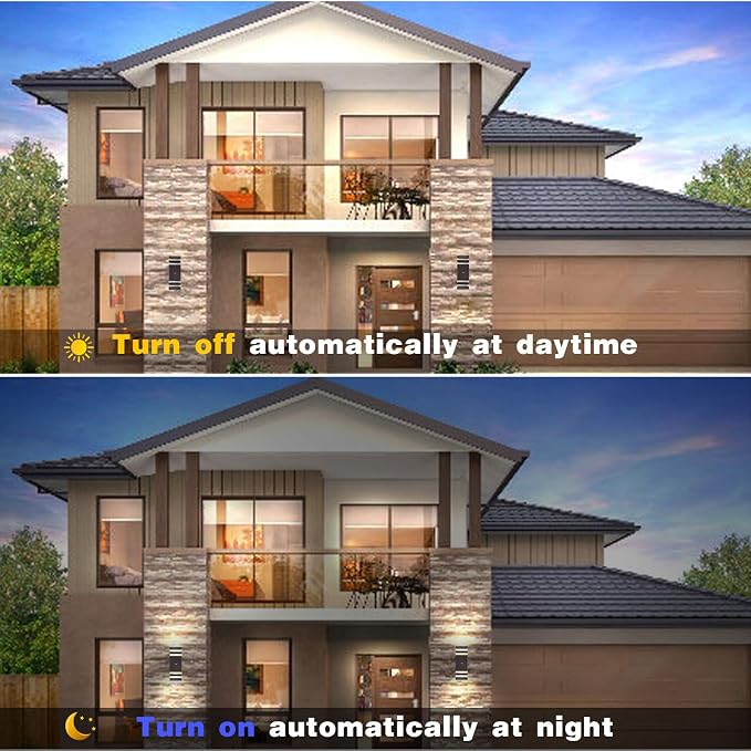 DASTOR 4 Pack Dusk to Dawn Outdoor Lighting, Modern Outdoor Wall Light Fixtures Brown Exterior Lights for House, Waterproof Aluminum Up and Down Lights Outdoor for Porch Garage Patio