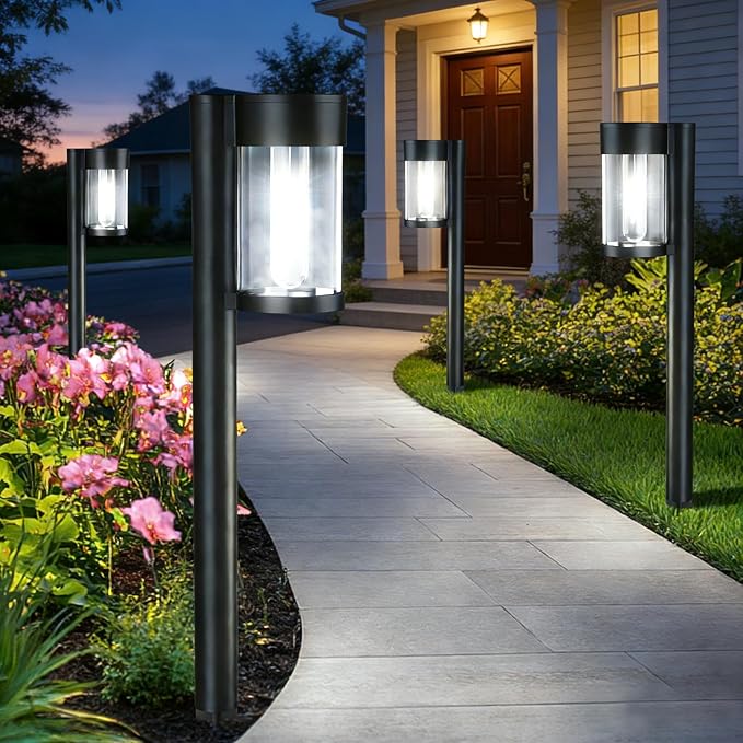 Mancra Solar Pathway Lights Outdoor, 10 Pack Metal & Glass Solar Lights Outdoor Waterproof Landscape Path Lights, Cool White
