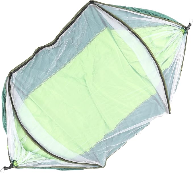 Single Person Hammock with Mosquito Net, Super Light, Removable, Quick Opening, Fruit Green and Dark Green - Tear Resistant Fabric, Portable Storage, Outdoor Relaxation (Fruit Green Mixed with Dark