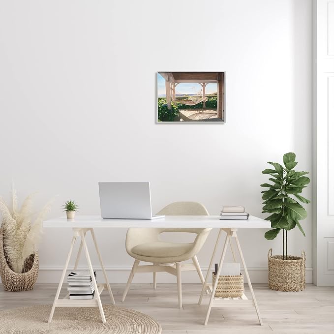 'Tranquil Hammock Warm Sunlit Porch Rural'| Framed Giclee Art | Stupell Industries | Gray, 20 x 16 Inches, Easy to Hang and Sturdy, Made in USA, by Tom Mielko