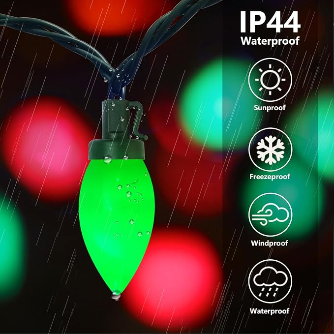 C9 Red and Green Chistmas Lights Outdoor, 25Ft Vintage Christmas Light 25 LED Red Green Bulb Lights Plug-in for Xmas Tree Party Christmas Valentines St. Patrick's Decor
