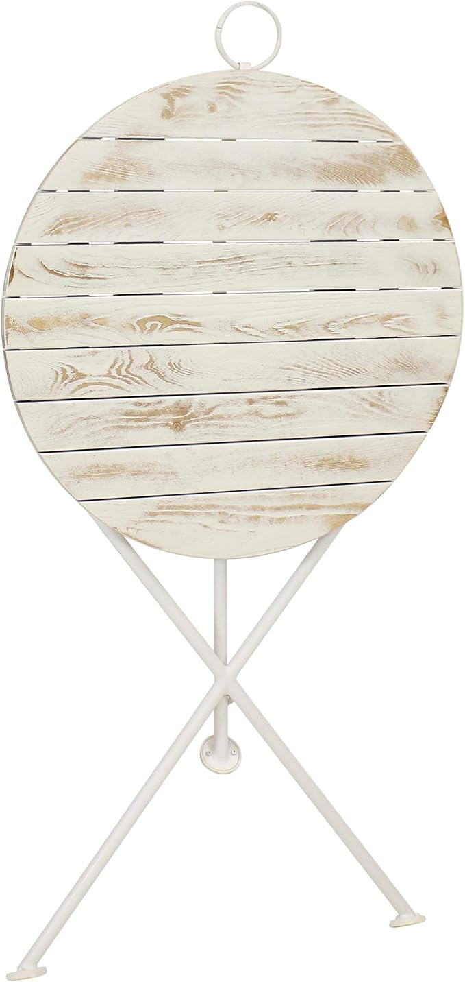 Sunnydaze French Country Wood Round Bistro Table - Portable White Folding Table for Indoor or Outdoor Use - 28" Round