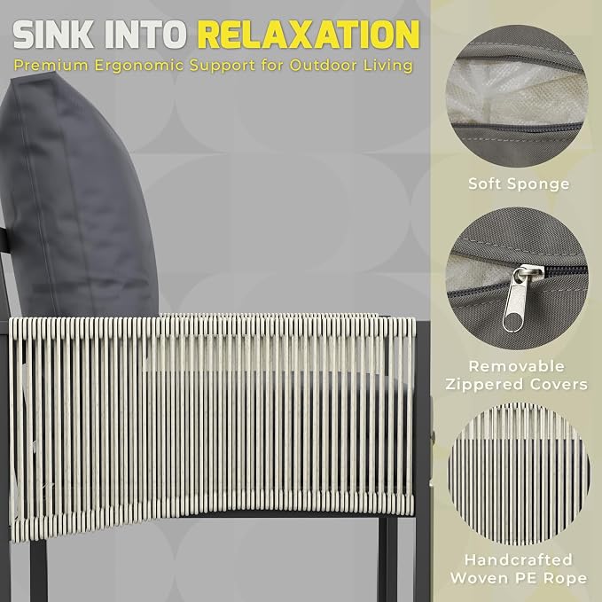 AECOJOY Aluminum Patio Furniture Set 5 Seats Outdoor Sectional Sofa Couch with Coffee Central Table Patio Conversation Sets for Porch Deck, Dark Grey