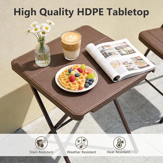Folding Table, 27 Inch Square Folding Table, No Assembly Portable Camping Picnic Table, Heavy Duty Steel Frame Outdoor Coffee Table, Patio Card Table for Small Spaces, RV, Parties, 400 LBS Capacity