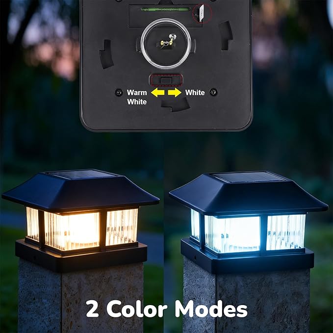 Dynaming 4x4 Solar Post Cap Lights Outdoor with 2 Color Modes, Fence Post Solar Lights Black Shell Brightness SMD LED Lantern Lamps Waterproof for Garden Deck Patio, Fit Wooden/Vinyl Posts, 12 Pack