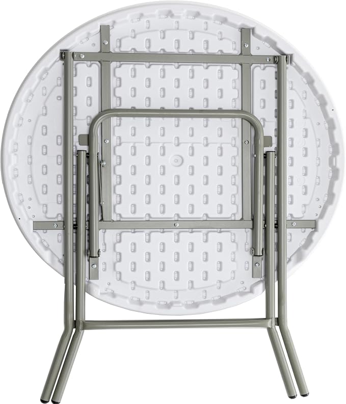 BTEXPERT Set of 10, White 2.63 Foot Round 30" Height Folding Commercial Portable Banquet Card Plastic Coffee Dining Table for Patio Backyard Wedding Party Event Indoor Outdoor Thick Top Metal Frame