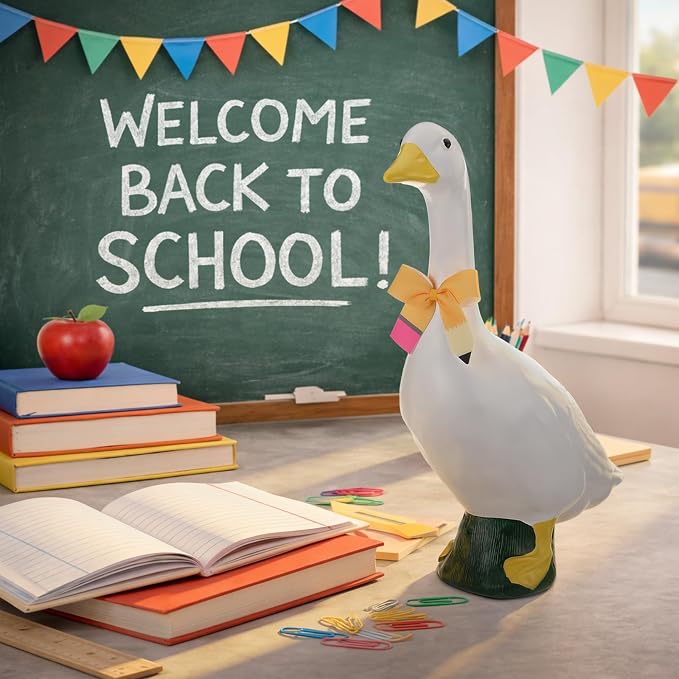 Back to School Porch Goose Outfit for 23"/ 17'' Statue, Adjustable Pencil Pattern Lawn Porch Goose Clothing for School Classroom Home Outdoor Garden Yard Patio Art Decor