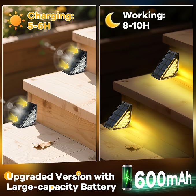 BKBB PPBB Solar Step Lights for Outside, Solar Stair Lights Outdoor Waterproof, Deck Step Lights for Fence, Patio, Yard, Porch, Front Door, Sidewalk, Garden, Patio Decor (10, Warm White)