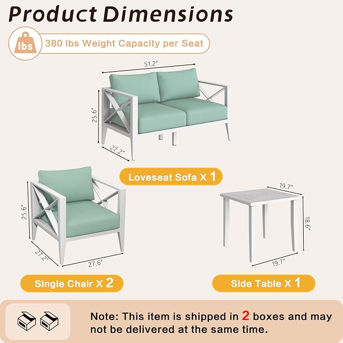 5-Piece Oversized Aluminum Patio Furniture Set–White Outdoor Conversation Sofa Set with Coffee Table, Deep Seating, Rust-Proof, All-Weather for Backyard, Deck, Balcony