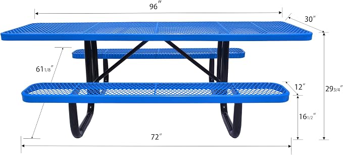 Heavy Duty ADA Outdoor Picnic Table, Expanded Metal, Wheelchair Accessible (Blue, 96)