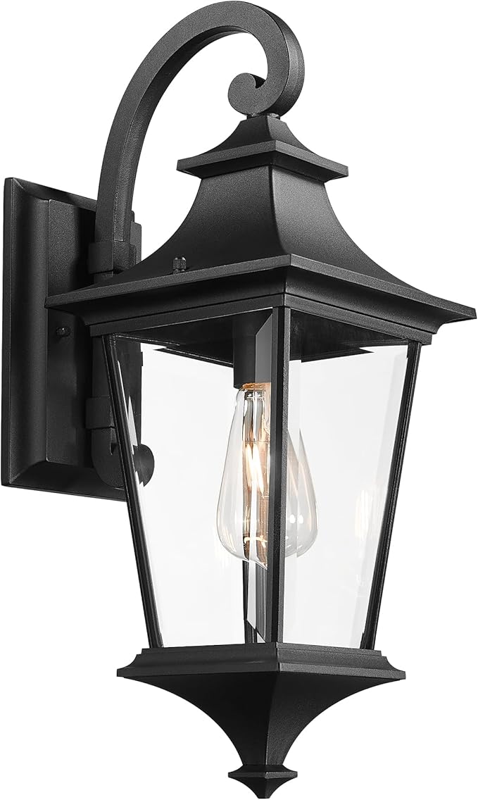 Emliviar Outdoor Porch Light, 21.1 Inch Modern Outdoor Wall Light for House Porch, Clear Glass in Black Finish, XE292B-M BK