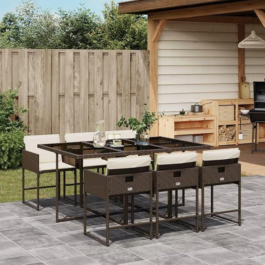 7 pcs Set Patio Dining Set & Outdoor Patio Furniture Set Brown PE Rattan Garden Dining Set Balcony Furniture for Front Porch Lawn Backyard 65 x 41.7 x 28.7 in