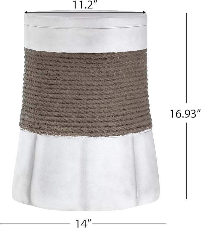 Christopher Knight Home Arford Outdoor Round Side Table, MGO End Table with Woven Rope Texture and Fan-Shaped Base, Decorative Accent Table for Indoor Outdoor Living Spaces, Light Gray and Brown