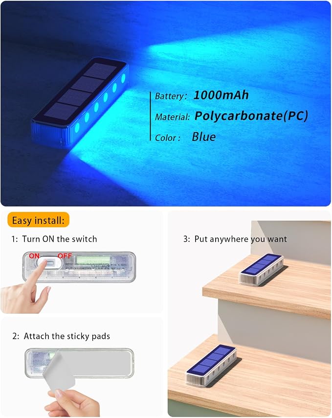 DetarZinLED Blue Solar Lights for Outside,8 Pack Solar Deck Lights Outdoor Waterproof LED,Blue Step Light for Outside,Dock Light Solar Powered Waterproof for Deck,Steps,Dock,Driveway,Stair,Path