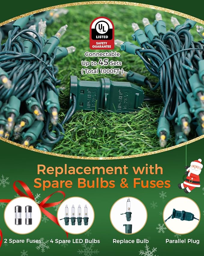 Clear Christmas Lights Warm White, 100 LED 26FT, LED Bulbs, 30000+hrs Long Lifespan, UL Approved, Waterproof Mini String Lights for Outdoor Indoor Christmas Tree Garland Patio Yard Holiday