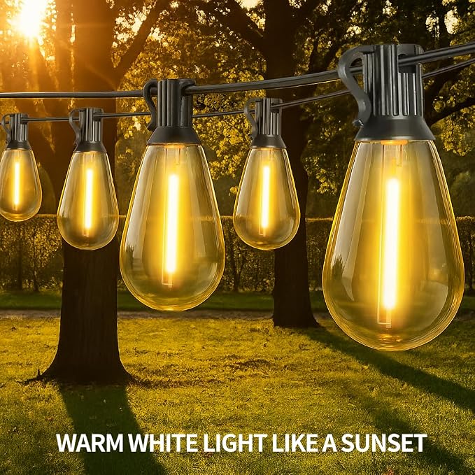 50FT S14 E12 Outdoor String Lights Waterproof Patio 24+1 (1 Spare) bulb