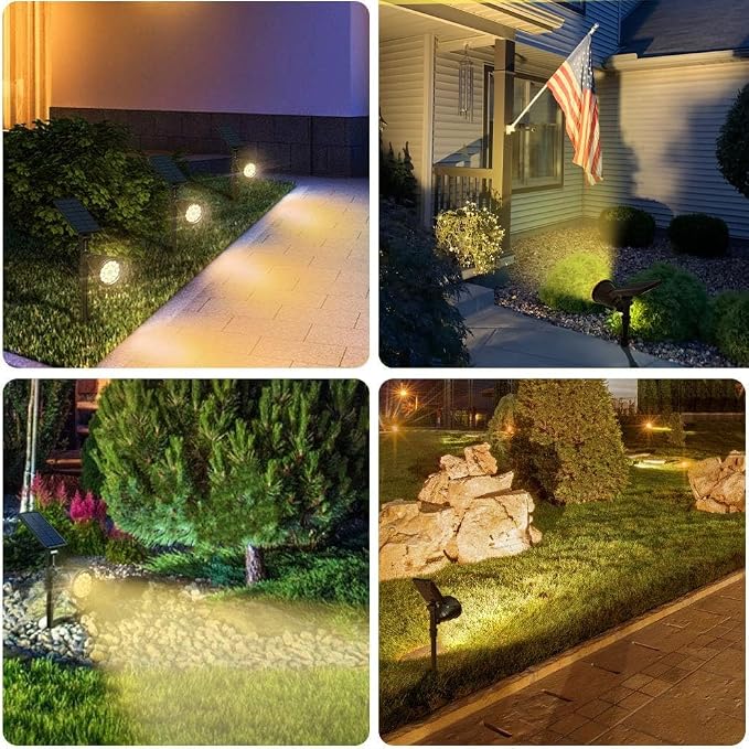 DBF Solar Outdoor Lights, 600LM Solar Spot Lights Outdoor Waterproof, 18 LED Auto On/Off Landscape Lighting Flag Pole Light for Garden Yard Pathway Garage Pool Patio(Warm White, 4 Pack)