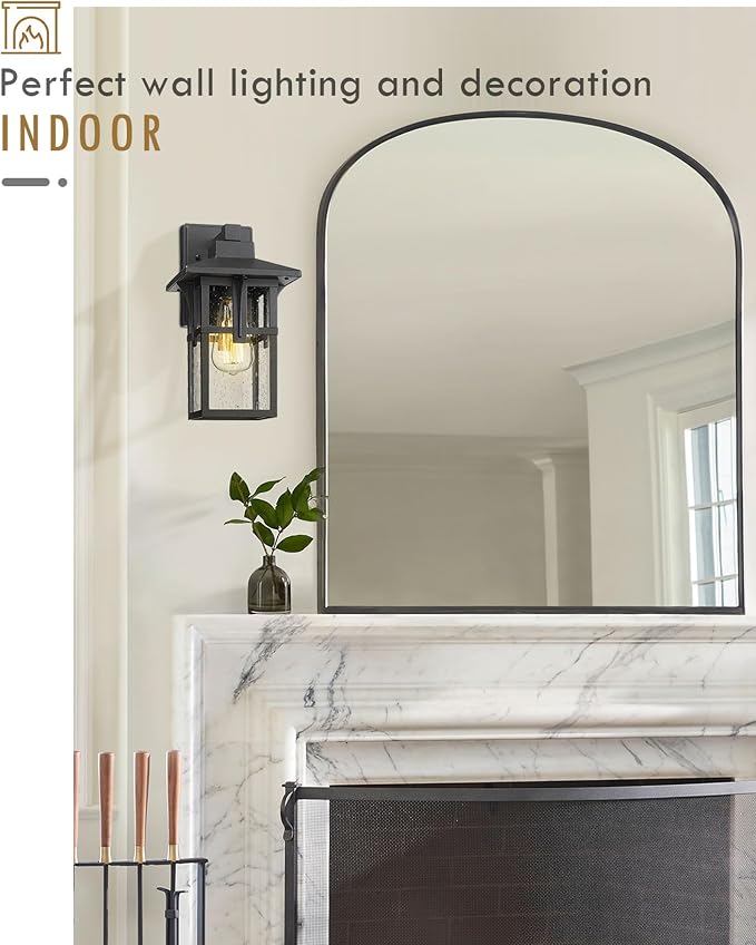HWH INVESTMENT Outdoor Indoor Wall Sconce Exterior Wall Lantern with Seeded Glass Shade, Waterproof Porch Light Fixtures for Doorway, Hallway, Garage, Matte Black, 5HX62B BK