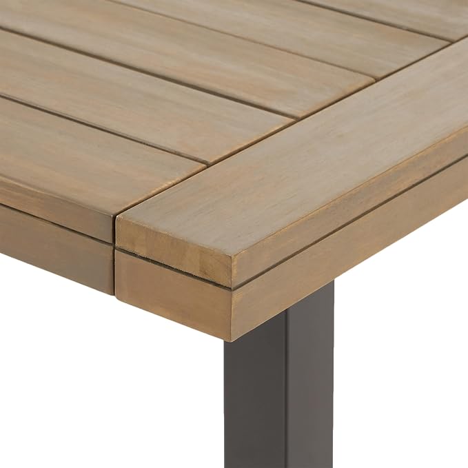 Merax 79" Rectangular Outdoor Dining Table Acacia Wood Tabletop and Black Metal Leg, Modern Industrial Style Patio Dining Table