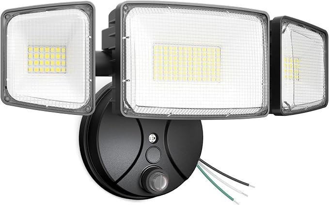 Onforu 100w Dusk to Dawn Outdoor Lighting,11000LM Led Outdoor Light from Dusk Till Dawn,Super Bright Flood Light,IP66 Waterproof Exterior Security Black Light Fixture,3 Heads Photocell for Garage,Yard