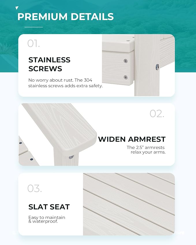 SERWALL Patio Dining Chair Set of 2,All Weather HDPE Dining Chair, White | Outdoor Dining Chairs built to last with 330 lb capacity. Compact 23.4"x23.6"x33.6"H. Weatherproof & easy to clean.