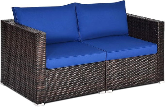 COSTWAY 2PCS Patio Rattan Corner Sofa Sectional Furniture Conversation Set