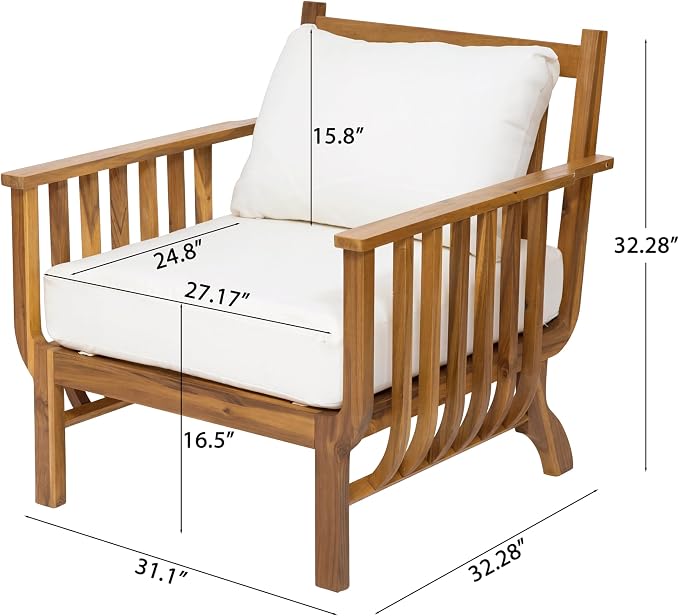 Merax 31.1" Mid-Century Modern Acacia Wood Outdoor Club Chair with Weather-Resistant Cushion, Patio Lounge Chair for Poolside, Deck, Backyard
