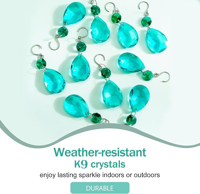 10 Pcs Cyan Blue Crystal Bauhinia Prisms Chandelier Window Decor | Cyan Blue Crystal Bauhinia Pendants 3 Inch Chandelier Beads Replacement Hanging Sun Catcher for DIY Window Wedding Decor