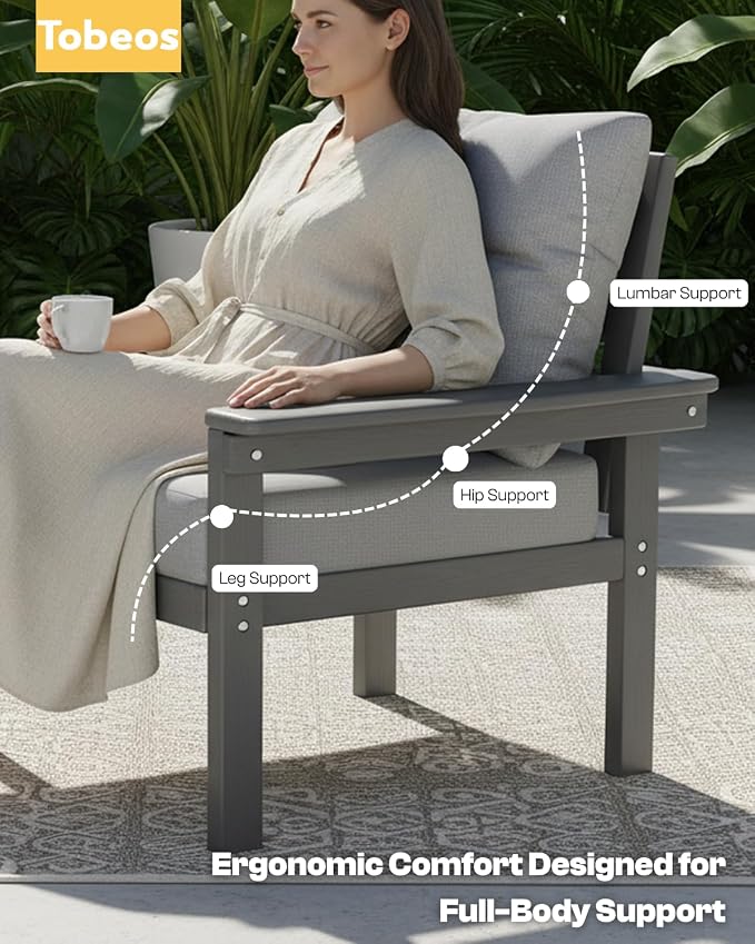 HDPE 4 Piece Patio Furniture Set, All-Weather Outdoor Couch with Thick Cushions & Coffee Table, Patio Conversation Sets for Lawn, Garden, Porch, Balcony, Deck, Poolside, Grey Frame Grey Cushion