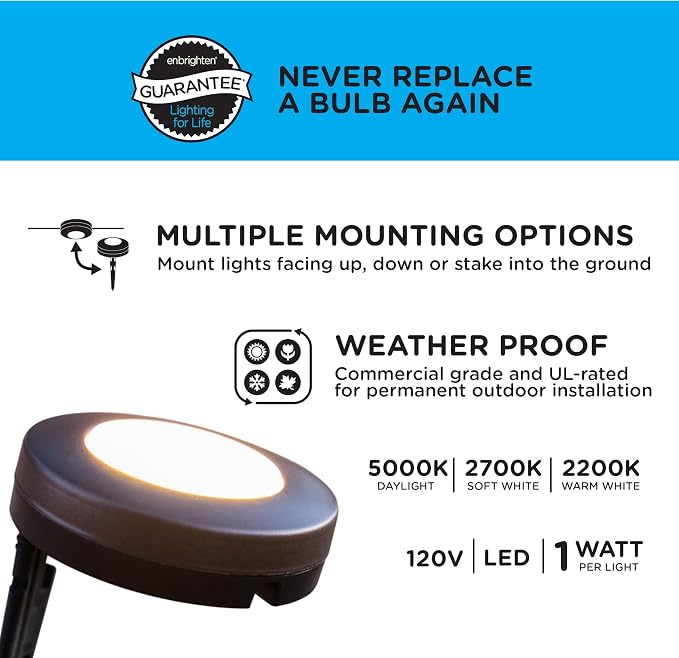 Enbrighten Landscape Lighting, 40ft, 6 Lights, Remote Control | Color Changing LEDs, Waterproof, Plastic Stakes, 8ft Spacing for Flexible Install, All-in-One Garden & Path Lighting Kit