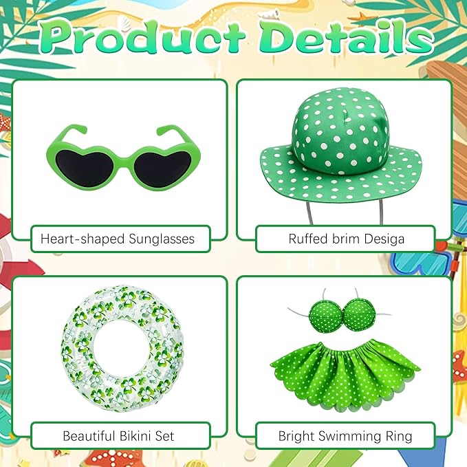 Hawaiian Porch Goose Outfit, Summer Bikini Costume with Sunglasses & Wreath, Fits 23" Goose Statue, Garden Lawn Patio Yard Outdoor Decoration (Green)