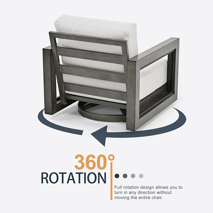 HAPPATIO Extra Large Size Patio Bistro Set, Aluminum Modern Patio Furniture Set Outdoor 3 Pieces with Side Table, 360 Degree Swivel Patio Conversation Set with 7" Thick Cushion for Outdoor, Grey