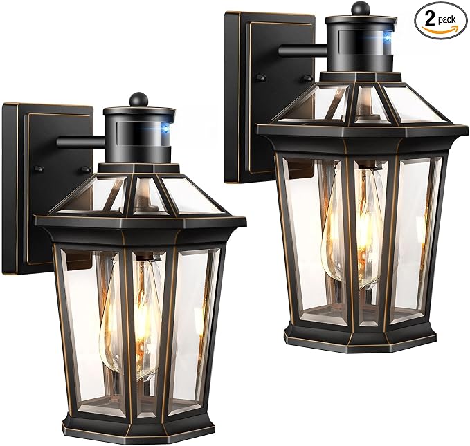 VIANIS Motion Sensor Exterior Light Fixture, 2 Pack Dusk to Dawn Outdoor Light Wall Mount, Anti-Rust Aluminum Outside House Lights, Farmhouse Coach Lantern for Porch, Entryway, Garage, Front Door